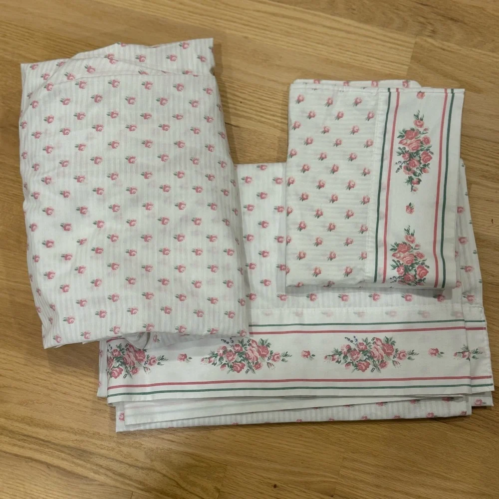 Vtg Dan River TWIN Sheet Set Rose Floral